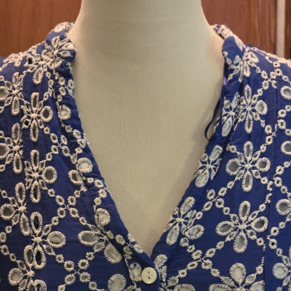 Zara Blue and White Floral Lined Mini Dress Women's M Cotton Button Front - Picture 6 of 16